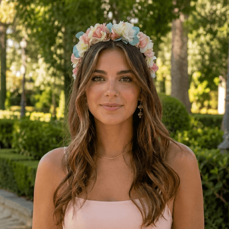 diadema de flores de tela en tonos pasteles