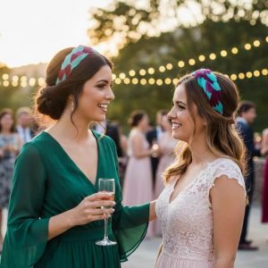 Diadema de plumas turquesa y bugamvilla