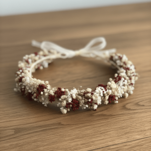 Coronita de flores para niña en crema y burdeos