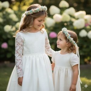 Corona de niña blanca y menta